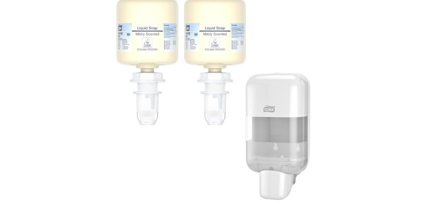 Tork Sapone liquido mani profumazione delicata Mini S5 2 cartucce + dispenser Mini S5 omaggio