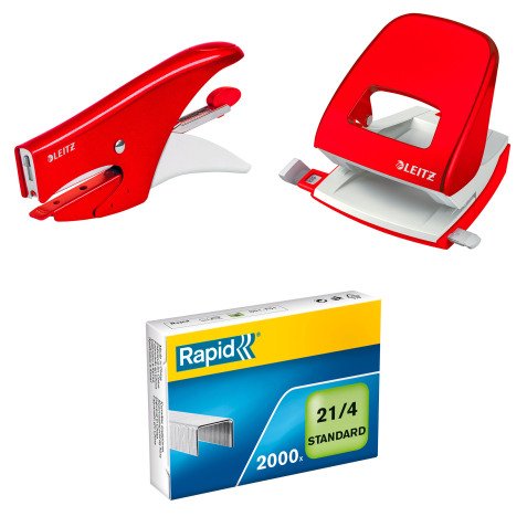 Speciale promozione composta da una cuctirice 5547 ed un perforatore 5008 Leitz Wow colore rosso con inclusi 2.000 punti im omaggio