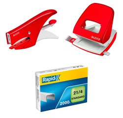 Speciale promozione composta da una cuctirice 5547 ed un perforatore 5008 Leitz Wow colore rosso con inclusi 2.000 punti im omaggio