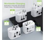 Adattatore da viaggio universale 150 Paesi - 2 porte USB-A, 1 porta USB-C - Bianco