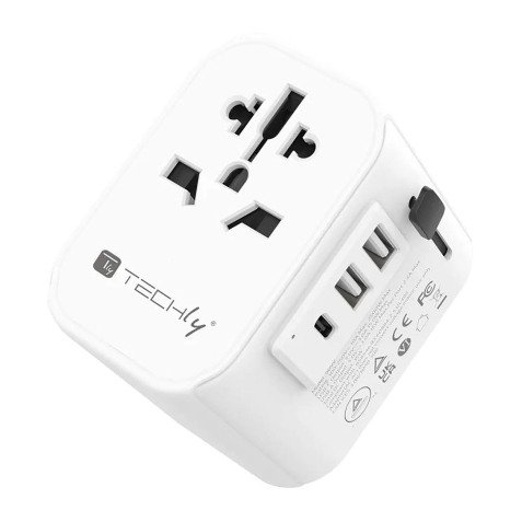Adattatore da viaggio universale 150 Paesi - 2 porte USB-A, 1 porta USB-C - Bianco