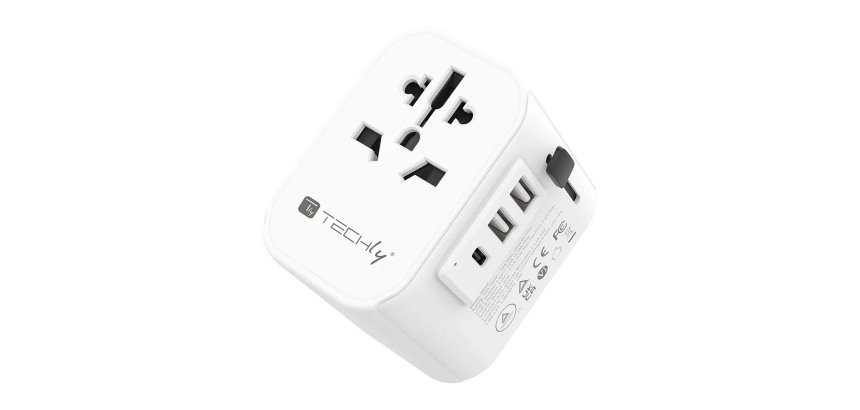Adattatore da viaggio universale 150 Paesi - 2 porte USB-A, 1 porta USB-C - Bianco