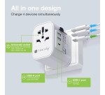 Adattatore da viaggio universale 150 Paesi - 2 porte USB-A, 1 porta USB-C - Bianco