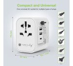 Adattatore da viaggio universale 150 Paesi - 2 porte USB-A, 1 porta USB-C - Bianco