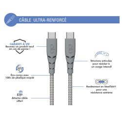 Ultra-reinforced USB C / USB C power cable 3 m gray