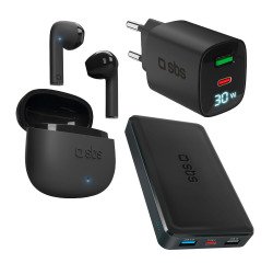 SBS Kit: Auricolari TWS Wireless + Caricatore a muro + PowerBank 10.000 mAh Colore nero