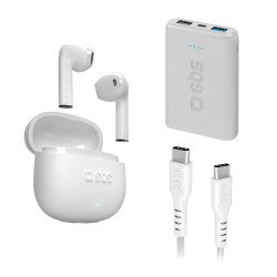 SBS Kit: Cuffie Wireless + Cavi di alimentazione + PowerBank 5.000 mAh Colore biano