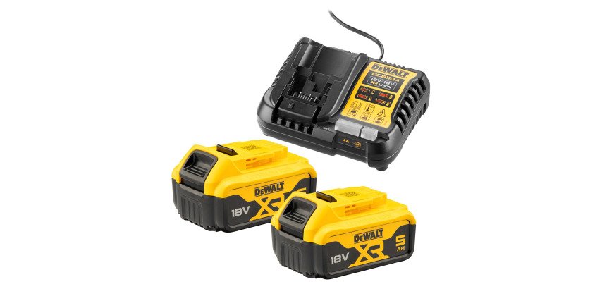 DeWALT DCB1104P2-QW Kit 2 Baterías carril XR 18V Li-Ion 5Ah y Cargador XR 12V - 18V carril Li-Ion