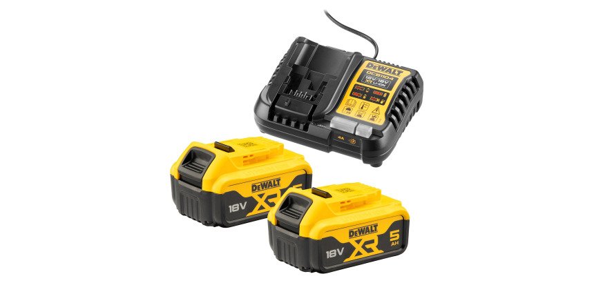 DeWALT DCB1104P2-QW Kit 2 Baterías carril XR 18V Li-Ion 5Ah y Cargador XR 12V - 18V carril Li-Ion