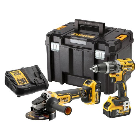 DeWALT DCK2080P2T-QW KIT XR 18V DCD796 Taladro Percutor + DCG405 Amoladora + 2 baterías Li-Ion 5Ah + maletín TSTAK VI