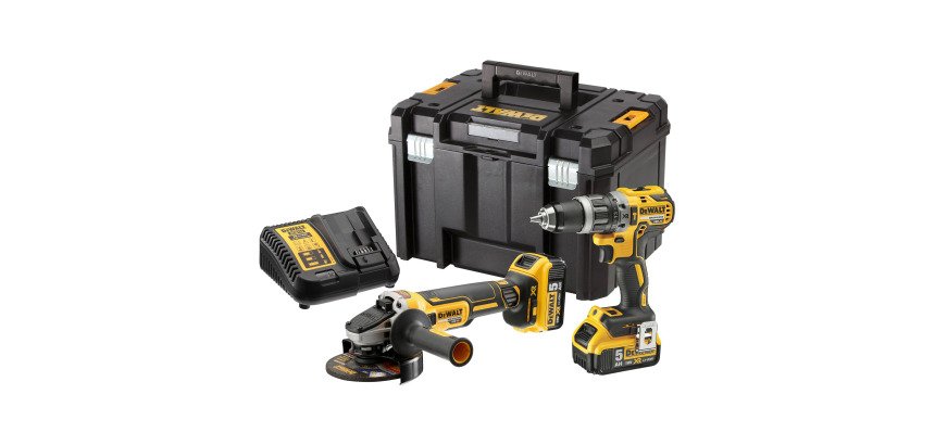 DeWALT DCK2080P2T-QW KIT XR 18V DCD796 Taladro Percutor + DCG405 Amoladora + 2 baterías Li-Ion 5Ah + maletín TSTAK VI
