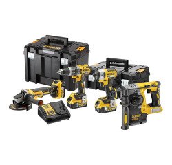 DeWALT DCK422P3T-QW KIT XR 18V = DCD796 Taladro Percutor + DCF887 Atornillador Impacto + DCG405 Amoladora + DCH273 Martillo + 3 baterías Li-Ion 5Ah + TSTAK II + TSTAK VI