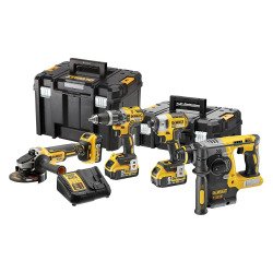 DeWALT DCK422P3T-QW KIT XR 18V = DCD796 Taladro Percutor + DCF887 Atornillador Impacto + DCG405 Amoladora + DCH273 Martillo + 3 baterías Li-Ion 5Ah + TSTAK II + TSTAK VI
