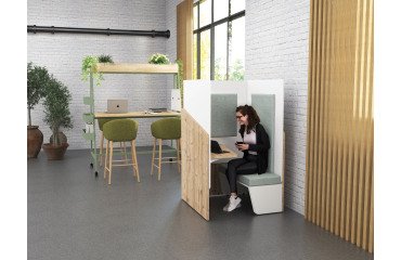 Geluidswerende alkoof Fokuus solo met zitje lichte eik