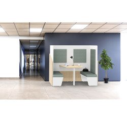 Geluidswerende alkoof Fokuus Duo 2 zijdelingse banken lichte eik