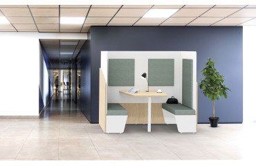 Geluidswerende alkoof Fokuus Duo 2 zijdelingse banken lichte eik