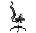 Chaise de bureau ergonomique NODI Noir, tissu et maille, avec accoudoirs 3D et appui-tête, mécanisme synchrone + réglage profondeur d'assise, pieds noirs