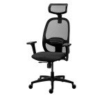 Chaise de bureau ergonomique NODI Noir, tissu et maille, avec accoudoirs 3D et appui-tête, mécanisme synchrone + réglage profondeur d'assise, pieds noirs