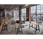 Table haute Energy électrifiée L 140 x P 80 x H 107 cm pied métal noir