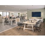 Table de réunion Energy L 240 x P 120 x H 74 cm électrifiée pied métal blanc