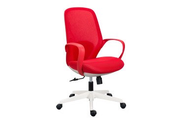 Office chair SHELL fabric and mesh - White structure - with fixed armrests - Centered tilting mechanism - White base