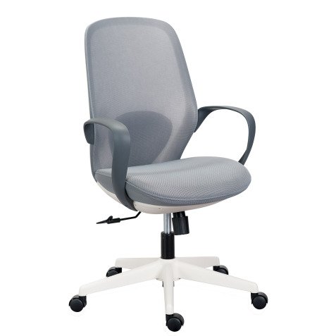 Chaise de bureau Shelly tissu et maille - Structure blanche - avec accoudoirs fixes - Mécanisme basculant centré - Pied blanc