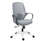 Bürostuhl SHELL Stoff und Mesh - Weißes Gestell - mit festen Armlehnen - Zentrierter Wippmechanismus - Weißer Fuß