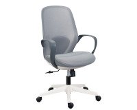 Bürostuhl SHELL Stoff und Mesh - Weißes Gestell - mit festen Armlehnen - Zentrierter Wippmechanismus - Weißer Fuß