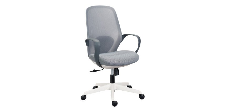 Chaise de bureau SHELL tissu et maille - Structure blanche - avec accoudoirs fixes - Mécanisme basculant centré - Pied blanc
