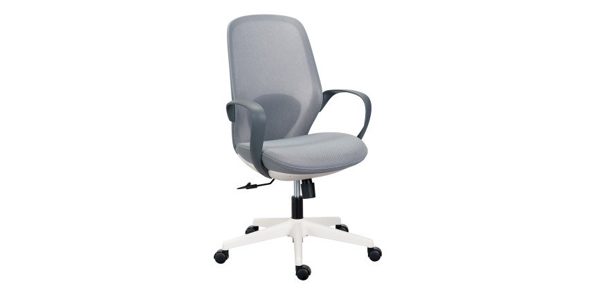 Bürostuhl SHELL Stoff und Mesh - Weißes Gestell - mit festen Armlehnen - Zentrierter Wippmechanismus - Weißer Fuß