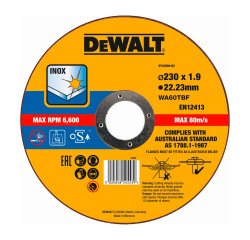 DeWALT DT43909-QZ Disco de corte plano inox con grano profesional de óxido de aluminio Thin Cut 230 x 1.9 x 22.23mm