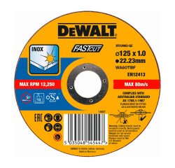 DeWALT DT43902-QZ Disco de corte plano inox con grano profesional de óxido de aluminio Fast Cut 125 x 1 x 22.23mm