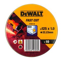 DeWALT DT3507-QZ Lata con 10 discos de corte de alto desempeño para acero inox 125 x 1 x 22.23mm