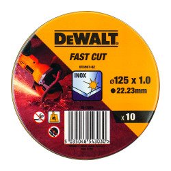 DeWALT DT3507-QZ Lata con 10 discos de corte de alto desempeño para acero inox 125 x 1 x 22.23mm