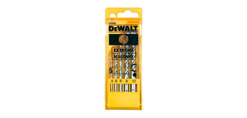 DeWALT DT6956-QZ Juego de 5 brocas para piedra Extreme con vástago de 3 caras en cassette de plástico Ø 4,5,6,8,10mm