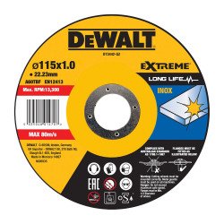 DeWALT DT3442-QZ Disco de corte plano EXTREME® Fast Cut para inox con grano industrial de óxido de aluminio 115 x 1 x 22.23mm