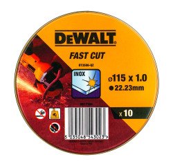 DeWALT DT3506-QZ Lata con 10 discos de corte de alto desempeño para acero inox 115 x 1 x 22.23mm