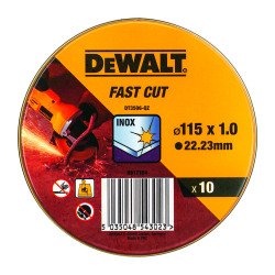 DeWALT DT3506-QZ Lata con 10 discos de corte de alto desempeño para acero inox 115 x 1 x 22.23mm