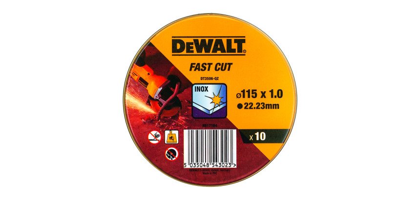 DeWALT DT3506-QZ Lata con 10 discos de corte de alto desempeño para acero inox 115 x 1 x 22.23mm