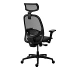 Chaise de bureau ergonomique NODI Noir, tissu et maille, avec accoudoirs 3D et appui-tête, mécanisme synchrone + réglage profondeur d'assise, pieds noirs