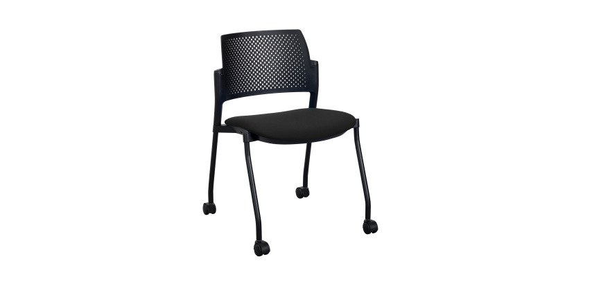 Chaise à roulettes Simone, dossier polypropylene, assise tissu non feu