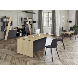 Mesa de dirección Helyos An 200 x Fon 100 cm roble claro/patas inclinadas a la derecha