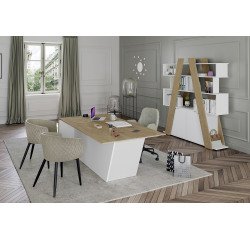 Mesa de dirección Helyos An 200 x Fon 100 cm roble claro/patas inclinadas a la derecha