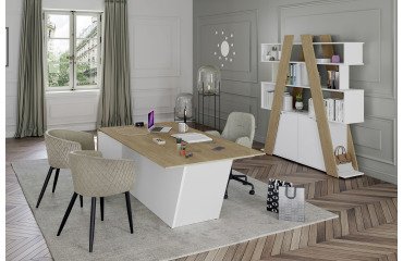 Mesa de dirección Helyos An 200 x Fon 100 cm roble claro/patas inclinadas a la derecha