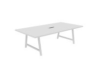 Table de réunion Synergy L 240 x P 120 x H 74 cm électrifiée pied métal blanc