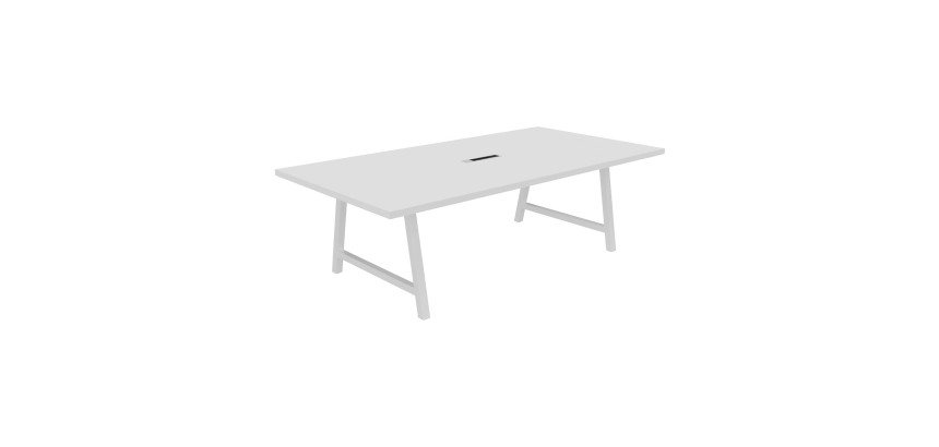 Table de réunion Energy L 240 x P 120 x H 74 cm électrifiée pied métal blanc