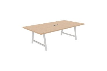 Vergadertafel Synergy L 240 x D 120 x H 74 cm met verzonken elektrische unit, wit metalen onderstel