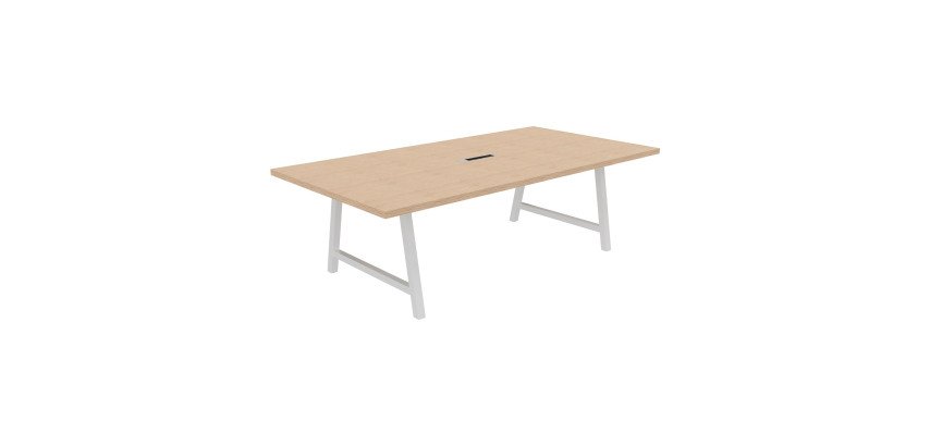 Table de réunion Energy L 240 x P 120 x H 74 cm électrifiée pied métal blanc