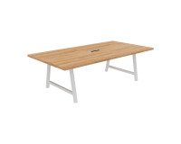 Vergadertafel Synergy L 240 x D 120 x H 74 cm met verzonken elektrische unit, wit metalen onderstel