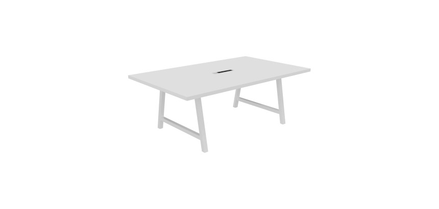 Table de réunion Energy L 200 x P 120 x H 74 cm électrifiée pied métal blanc